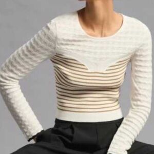 Anthropologie Maeve Cream Textured Knit Sweater